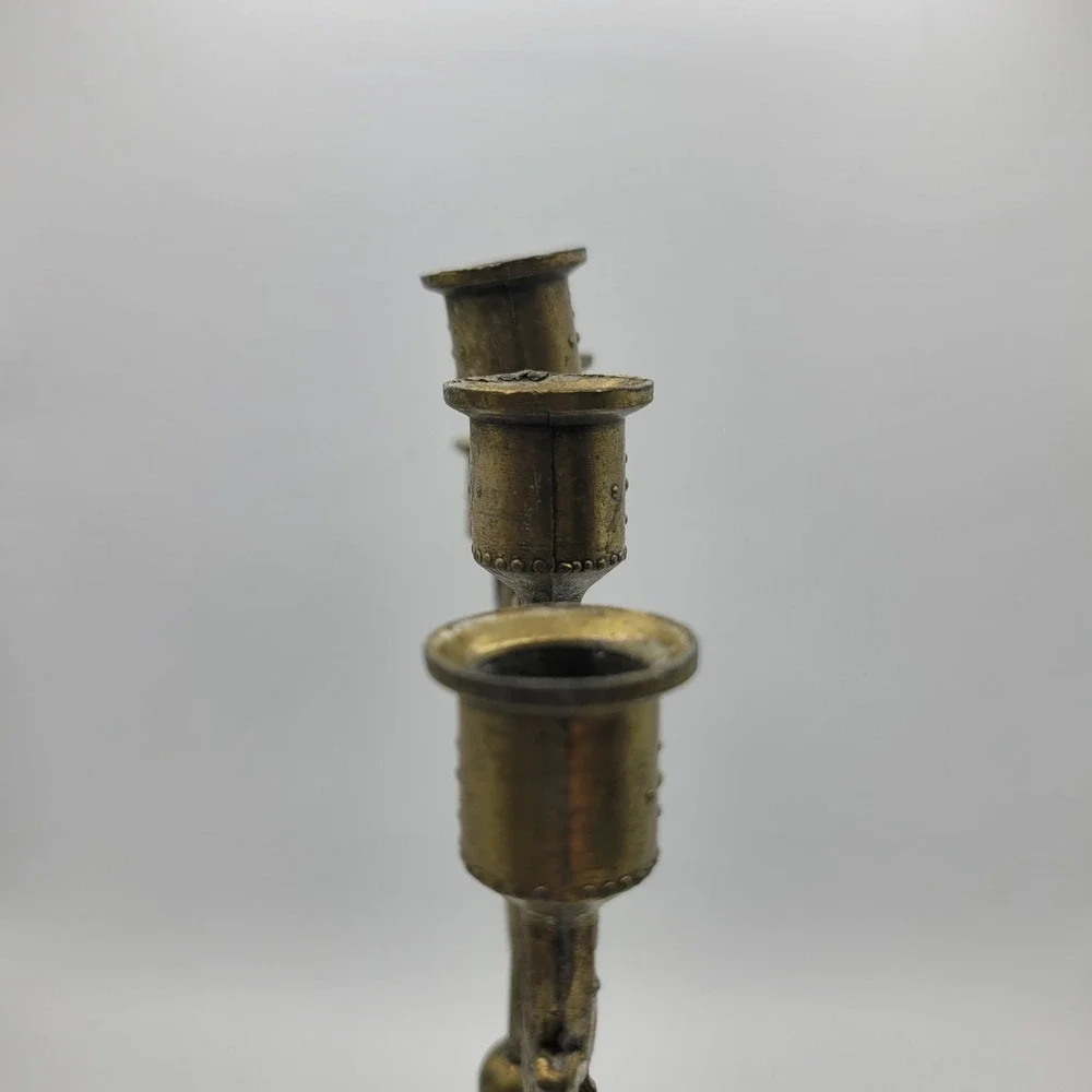 Vintage Brass‎ Menorah Candlestick Holder Ornate Octagon Base 5 Candle